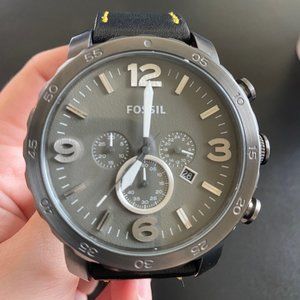 Fossil Nate Chronograph Black Leather Watch